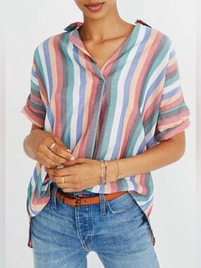 Madewell Cotton Striped CourierTop Retro Preppy Dopamine Chic Size XS